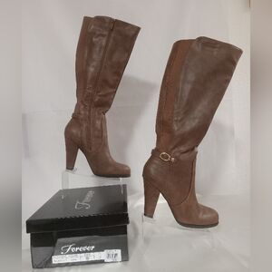 Forever- Women's Faux Leather - Chunky Heel - Knee High